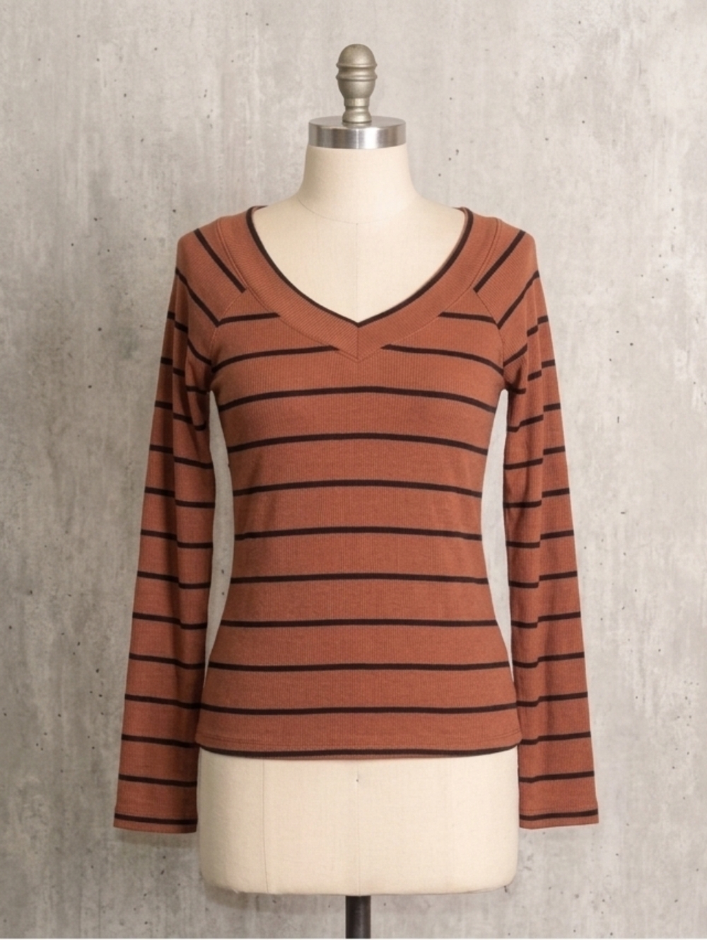 Sanctuary Striped Ribbed V-Neck Long Sleeve Tee - Size M Chic Anthropologie